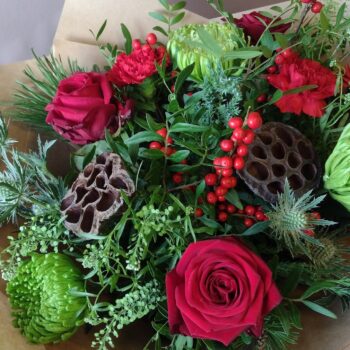 Christmas bouquet of red and green flowers