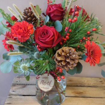 Vase of red Christmas flowers